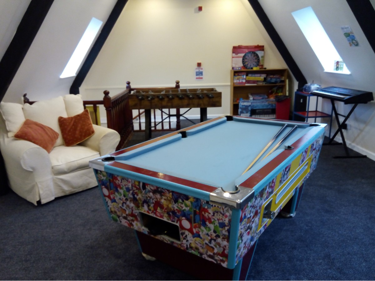 The youth club room with snooker table